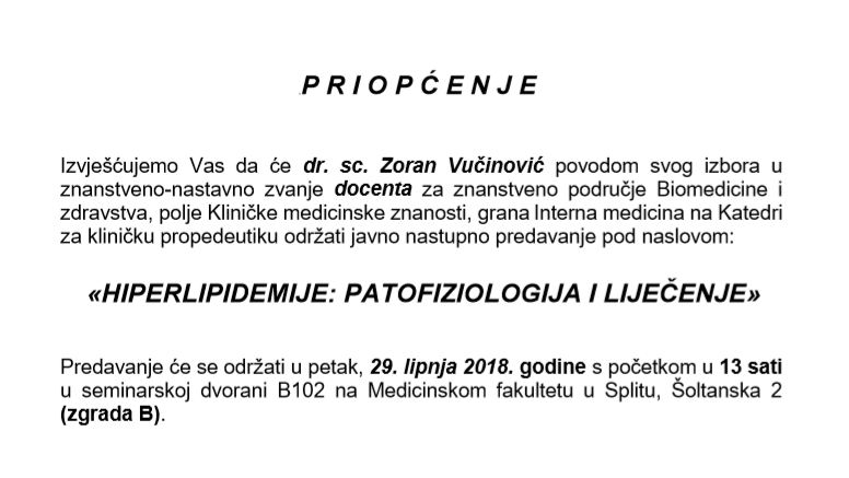 29.06.2018. Javno nastupno predavanje dr. sc. Zoran Vučinović